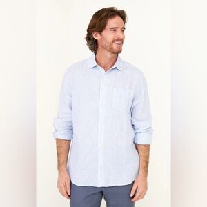 HiHo Men’s Linen Button Front Shirt Blue Stripe Size XL